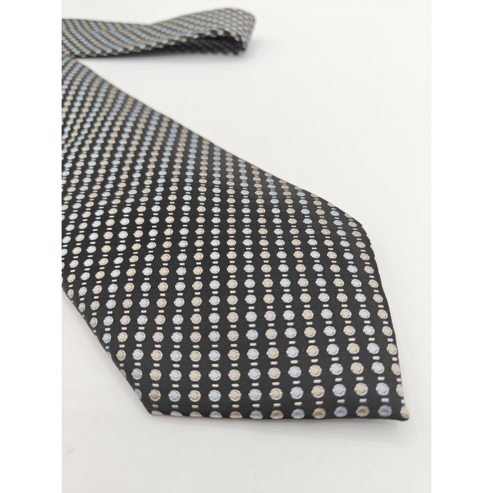 Versa Silk Tie Mens Black Geometric Woven Handmade Italy 58x3.5 Designer